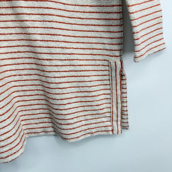 J Jill Cream & Burnt Orange Stripe Long Sleeve Tunic Top Petite Large - Picture 4 of 7